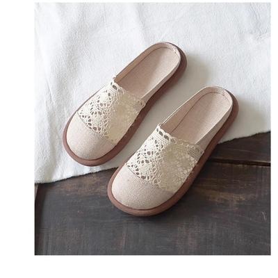 Мода 2025Женские художественные бохо сандалии из кружева и сетки - Винтажный ретро стиль, Универсальные мюли с закрытым носком и ремешком на пятке с вырезами