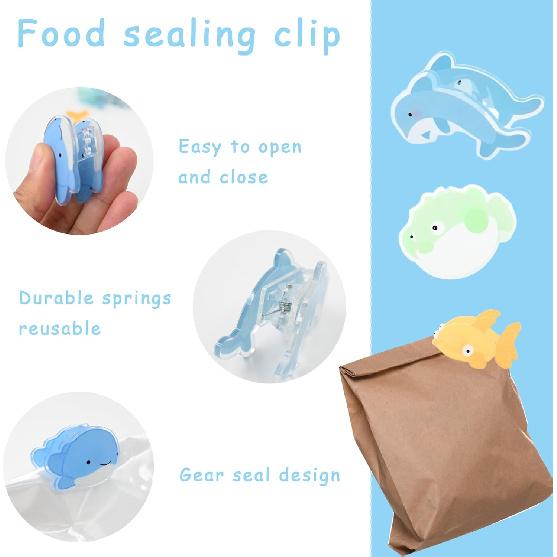 8 PCS Cute Chip Clip Bag Seal Clips, Fun Food Sealing Clip, Chip Clips Funny, Acrylic Snack Bag Air Tight Sealer for Kitchen Office Food Packages