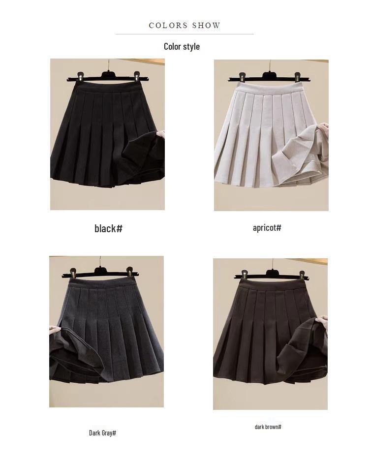 Women's Wool Pleated A-Line Skirt - Autumn/Winter 2025 - High Waist, Slim Fit, School Style, Thick JK Short Skirt