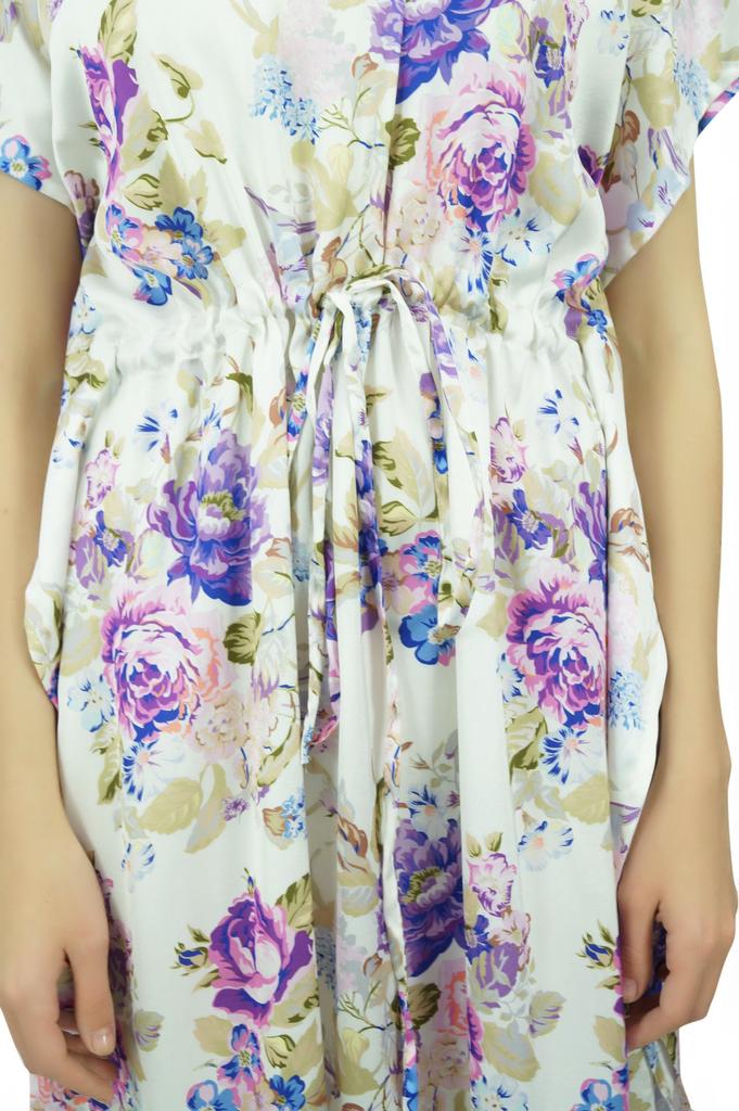 Bimba Женское длинное платье-кафтан с завязками и белым цветочным принтом для подготовки к празднику -