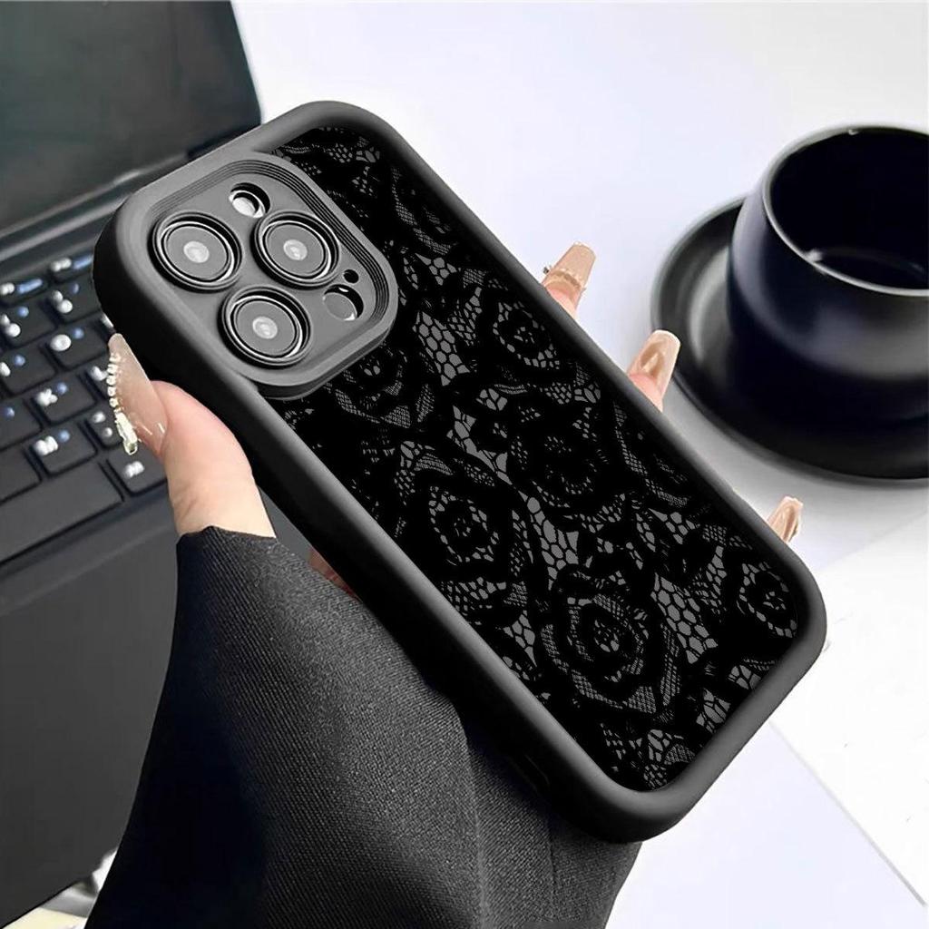 Черный Кружевной Желобок Чехол-Защита для iPhone 14/15/16/17 Pro Max