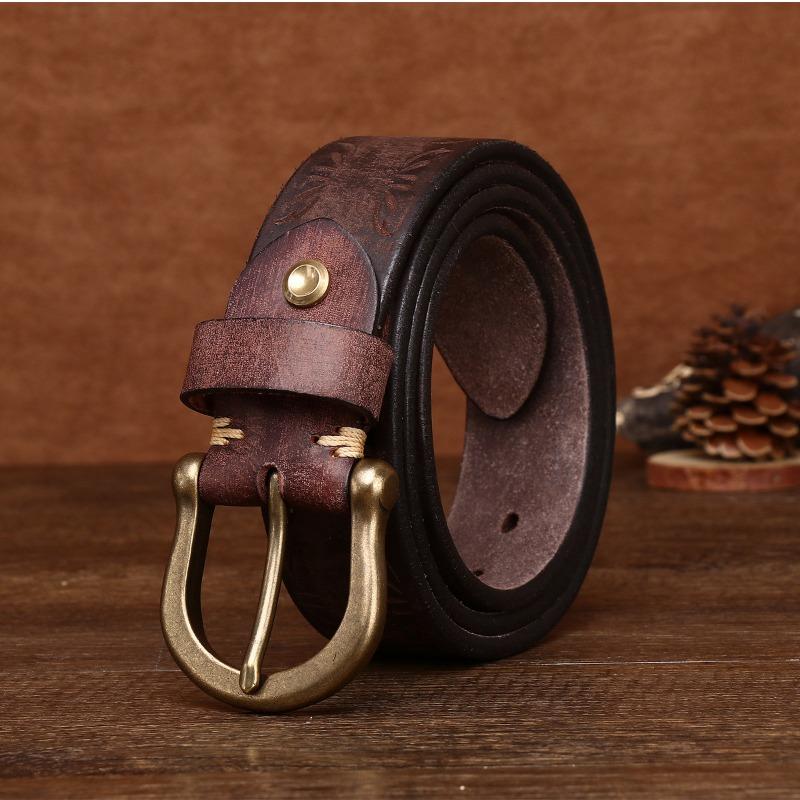 Новый ретро-стираемый очень толстый кожаный ремень мужской с медной пряжкой повседневный ремень мужской