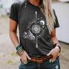 Уличные ретро футболки свободного кроя с принтом компаса, с круглым вырезом и короткими рукавами, женские футболки