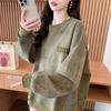 Pure Cotton All-over Printed Round Neck Sweatshirt Women Autumn Winter New Lazy Loose Mid-length Top Embroidered Jacket