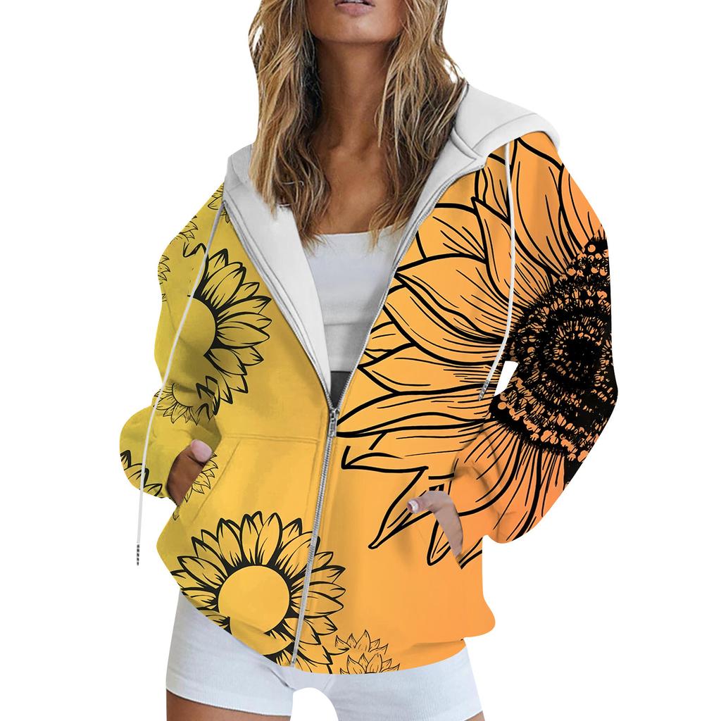 Женская толстовка с длинным рукавом и принтом, куртка с длинными рукавами и карманами, на молнии, пальто с капюшоном