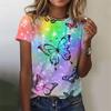 Harajuku New 3D Flower Butterflies Printed T Shirt Floral Graphic T Shirts Women Fashion Short Sleeves Girl Tee Shirts Clothing