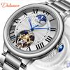 Fully Automatic Mechanical Men's Watch Moon Phase Hollow Tourbillon Wristwatch Luminous Stainless Steel Watches