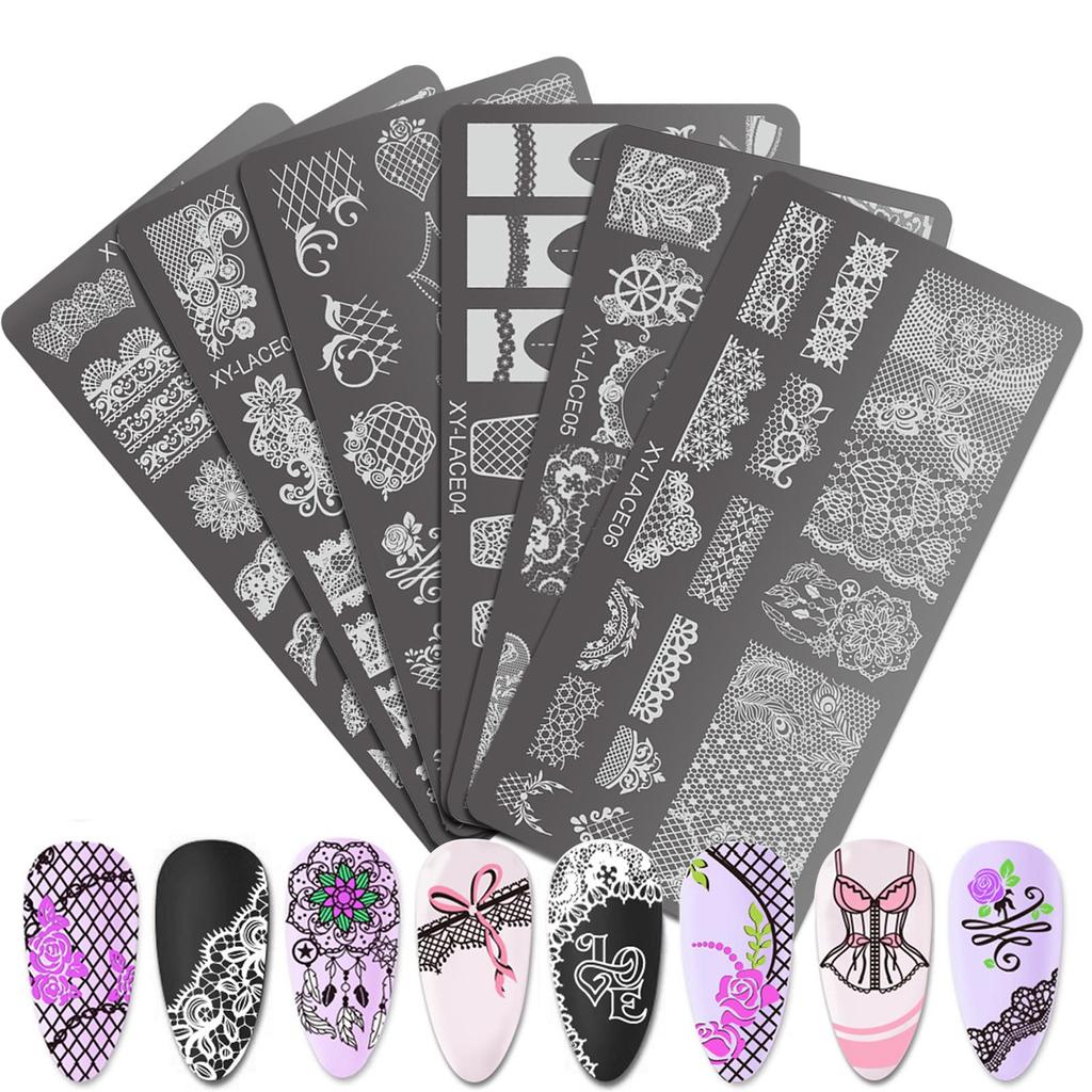 Французский стиль ногтей штампованные пластины кружево нержавеющая сталь трафареты печать на ногтях маникюрные инструменты для штамповки