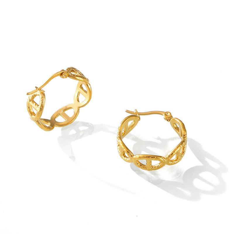 Серьги Niche Design из титановой стали с геометрическим узором, женские серьги в японском стиле с французским ретро-тиснением, позолоченные 18-каратным золотом