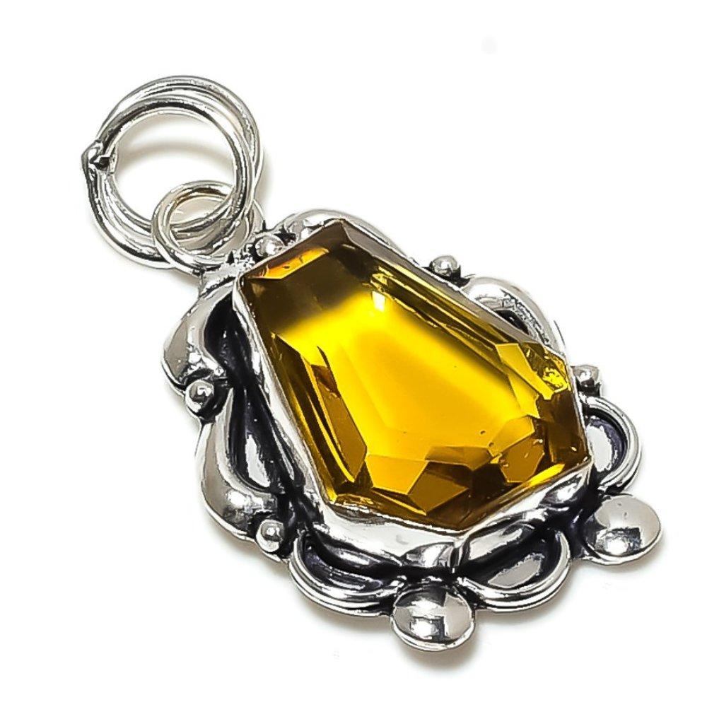 Citrine Gemstone Handmade 925 Sterling Silver Jewelry Pendant 1.81" Y3R47
