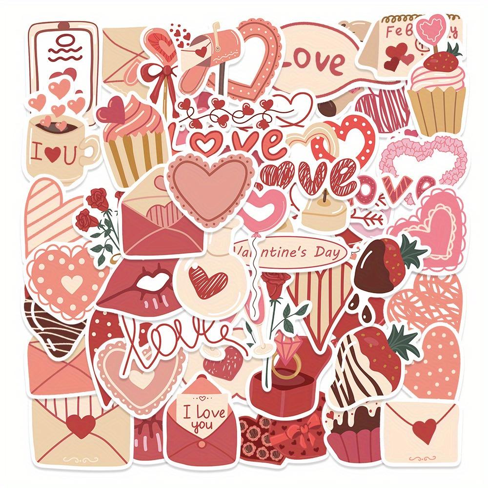 58pcs Valentine's Day Love Stickers, Reusable Vinyl Decals for Laptops, Water Bottles, Phone Cases, Guitars - Cartoon Design