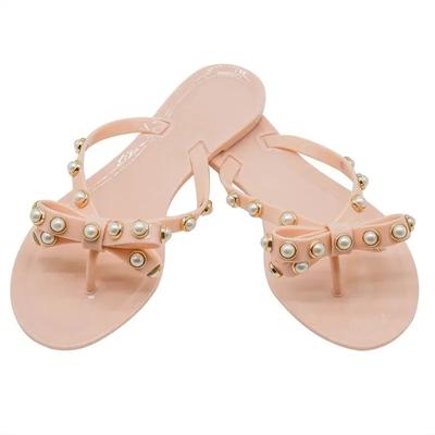 Тапочки женские шлепанцы лето снаружи 2024 новые женские сандалии с бабочкой и елочкой жемчужные тапочки желейные пляжные туфли 41