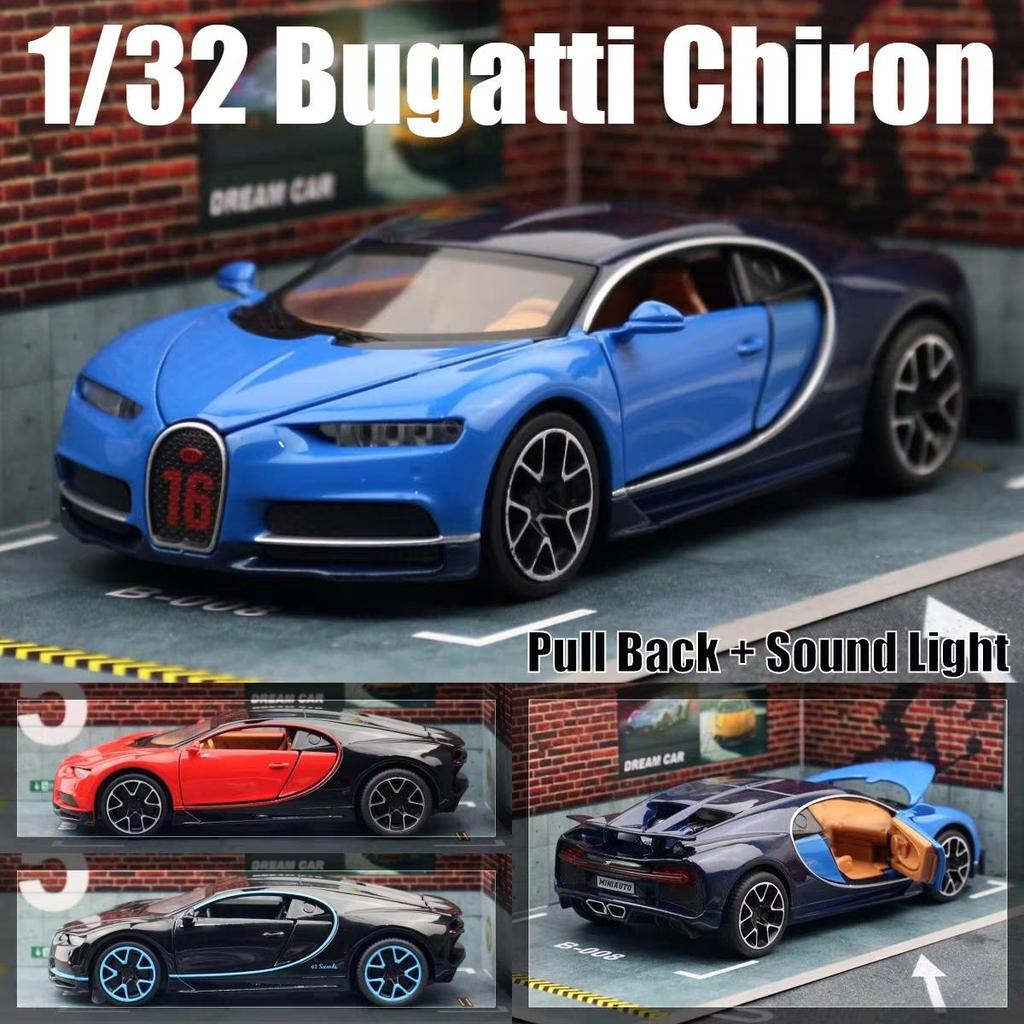 Bugatti Chiron Supersport Simulation Diecast & Toy Vehicles Sounds & Light Pull Back Car 1:32 Alloy Model Gifts For Children