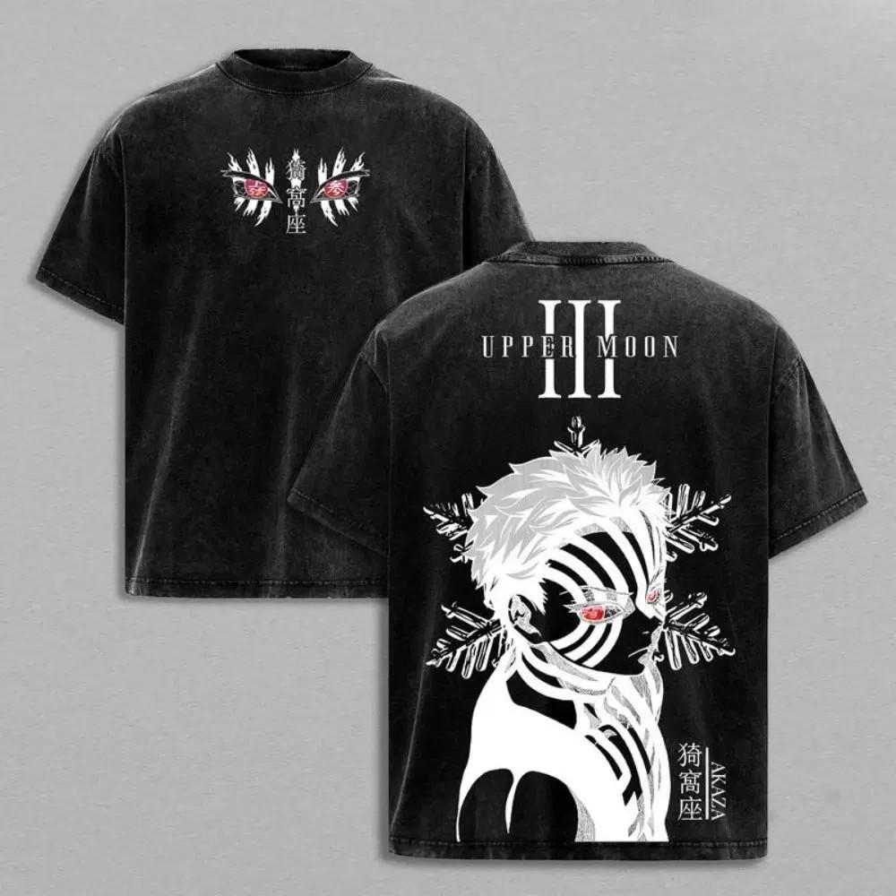 Unisex Demon Slayer Akaza Upper Rank 3 Graphic Tee, Vintage Washed Oversized Sho