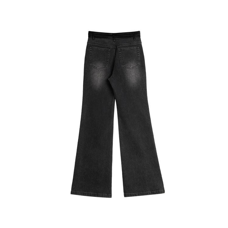 ELLE Джинсы с молнией и расклешенными штанинами, натуральная талия, женские джинсы, черные, L8CQF066