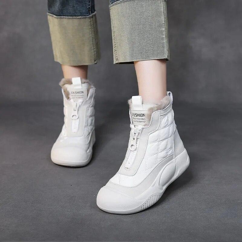 Johnature Fashion Snow Boots Women's Mixed Colors Plush Flat Shoes Casual Warm Versatile Soft Sole Short Boots