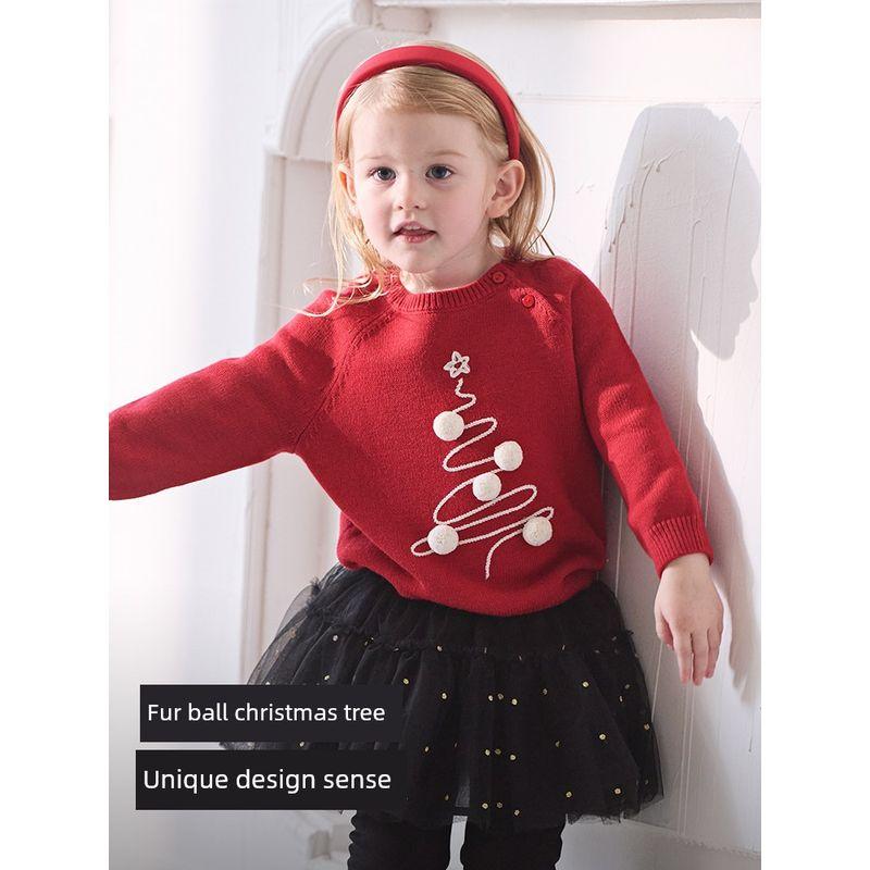 David Bella Kidsren's Knitwear Red Pullover Warm Winter Wear New Style Girls' Knitwear New Year's Top
