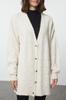 Women's Fashionable Stylish Hijab Cardigan Cream Knitted Patterned Knitwear Cardigan
