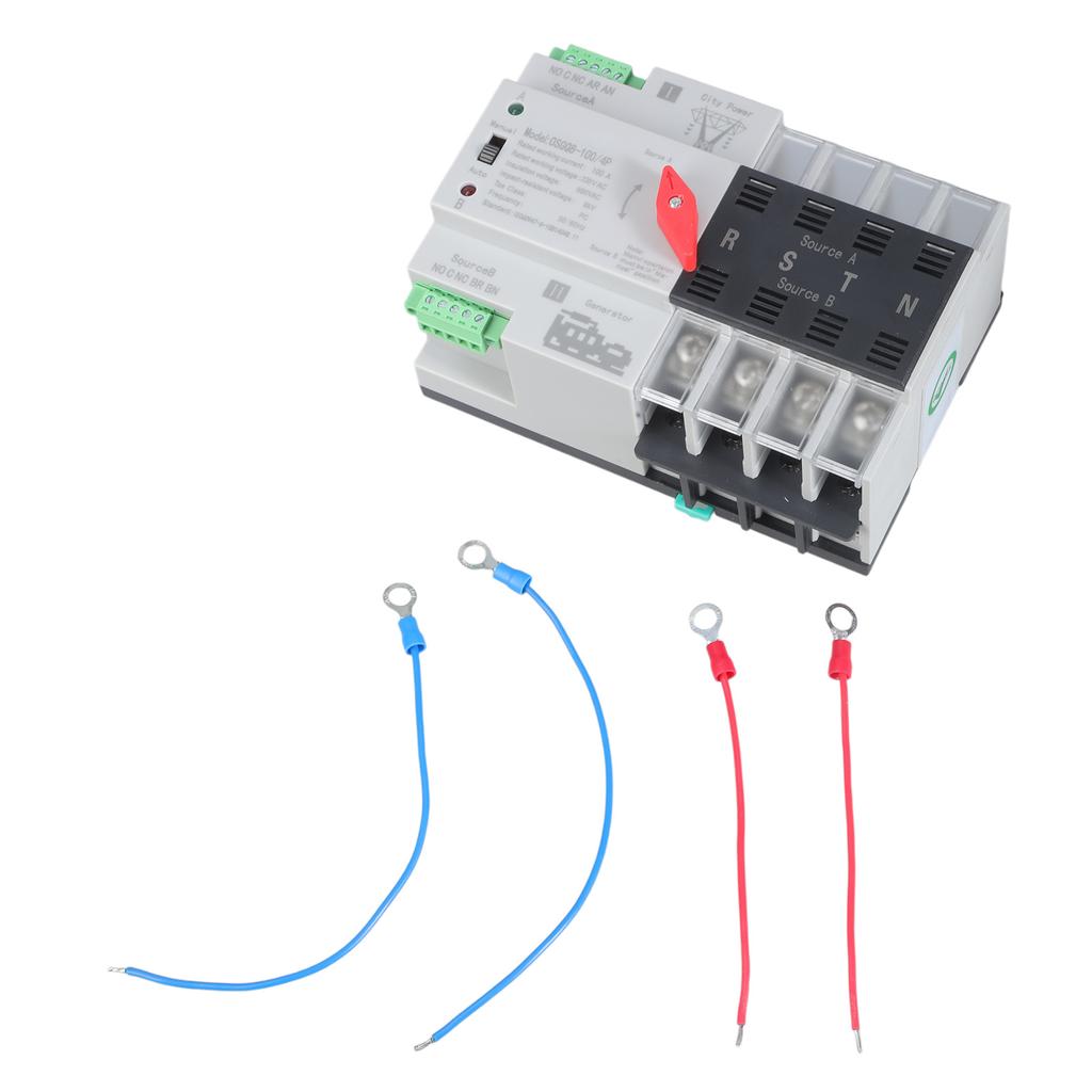 100A 4-полюсный автоматический переключатель двойного питания, контроллер переключения с креплением на DIN-рейку для домашнего генератора, быстрое переключение