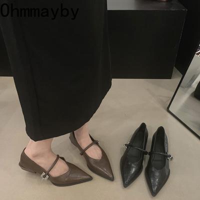 Мода Винтажные туфли Мэри Джейн с острым носком Модные туфли на низком каблуке Весна Осень Дамы Элегантные офисные туфли-лодочки