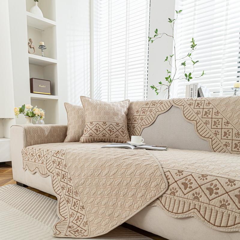 Подушка для дивана из чистого хлопка Новая Универсальная для четырех сезонов Нескользящая Кремовая Ветрозащитная Простая хлопковая ткань Прямой ряд Подушка для сиденья