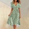 Women's Summer Fashion V-Neck Flared Dress Short Sleeve Floral Dresses