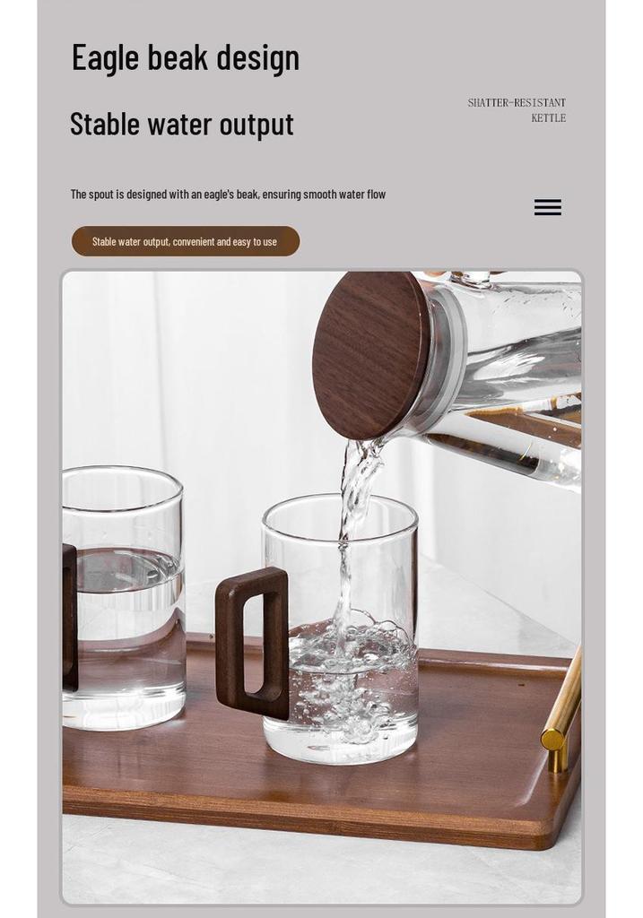 High-Temperature Resistant Tea Cup Set: Thickened Borosilicate Glass with Wooden Pistol Grip Handle