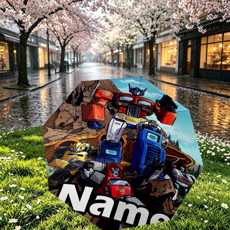 Custom Name Personalized Transformers Print Umbrella, Auto Open Close, 8‑Rib Sturdy Frame, Commute Camping Hiking Use, Birthday Gift