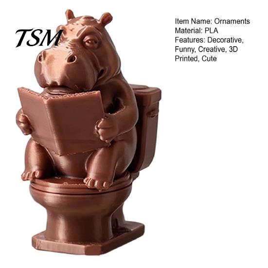 Healing Style Room Accessories 3D Printed Hippopotamus Toilet Figurine, Funny Reading Bathroom Decor, Creative Hippo Decorative on Statue for