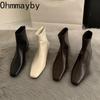 Autumn Design Internal Elevation Women Ankle Boots Concise Square Toe Shoes Modern Short Botas Para Mujer