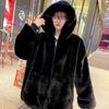 Korean Imitation Rex Rabbit Fur Coats Female Winter Warm Long Thickened Hooded Lamb Wool Cashmere Coat