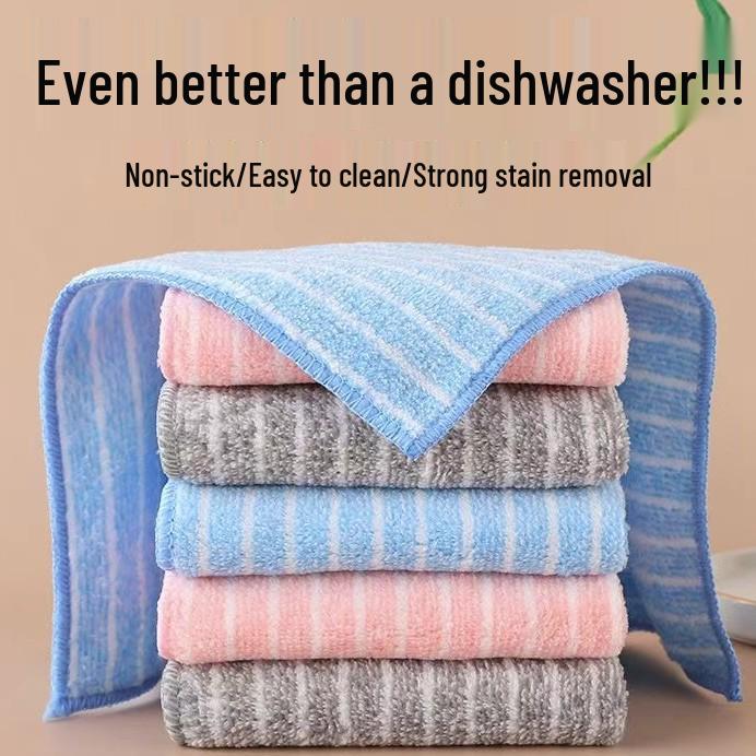Оверлок Полосатая Впитывающая Салфетка для Посуды - Без Ворса, Удаление Масла и Дезинфицирующая Кухонная Тряпка