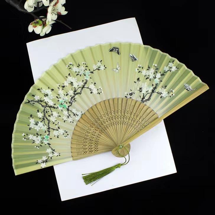 Винтажный шелковый складной веер, китайские бамбуковые веера, подарки для рукоделия, реквизит для женского танца, украшение для дома