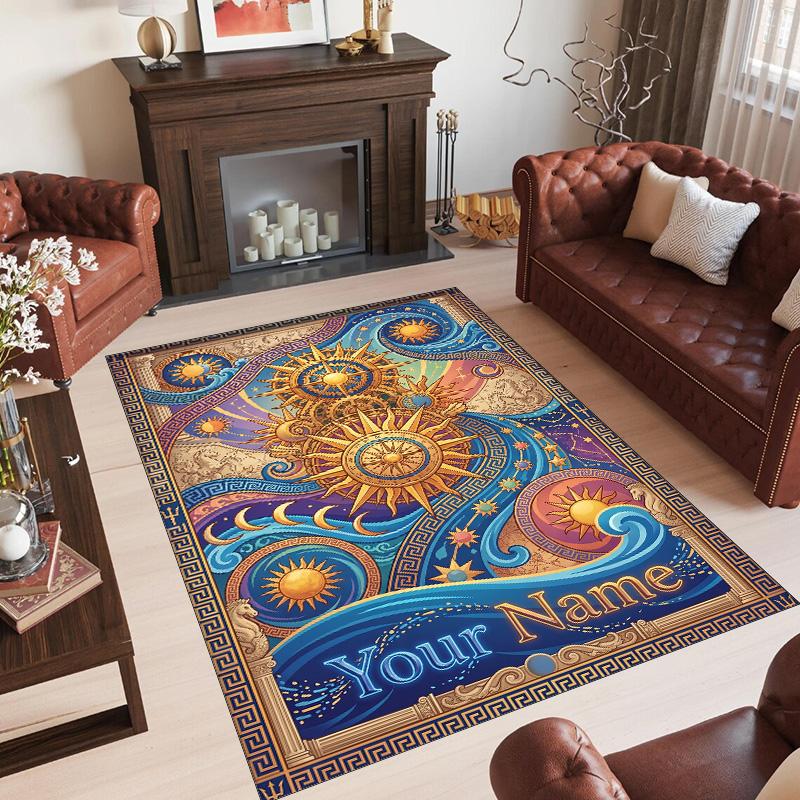 Cosmic Theme Crystal Velvet Floor Rug Personalized Custom Name Text Warm Carpet Home Decoration