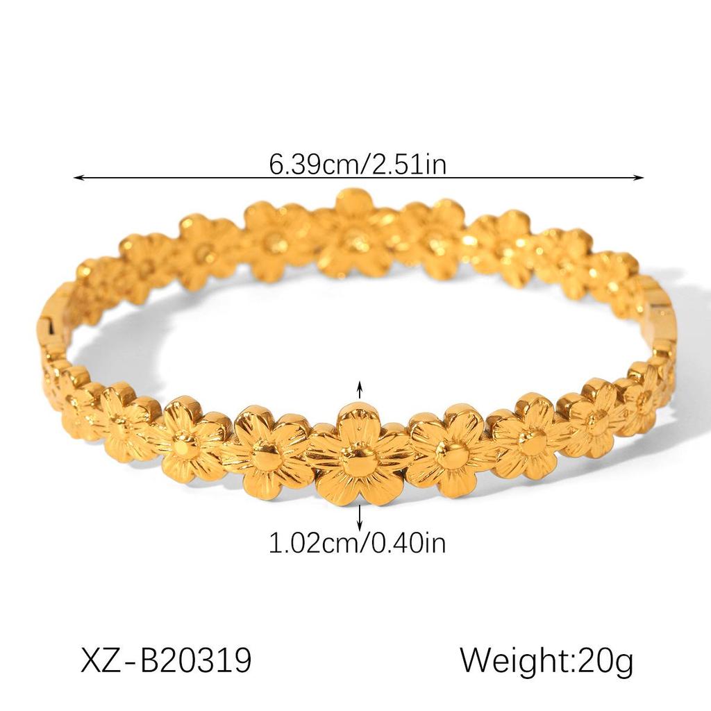 European and American Flower Patchwork 18k Gold Stainless Steel Bangle - Elegant Light Luxury Bracelet for Women