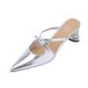 Shiny Rhinestones and Temperament Pointed Bow Summer Thick High-heeled Cow Patent Leather Baotou Muller Outerwear Slippers Women
