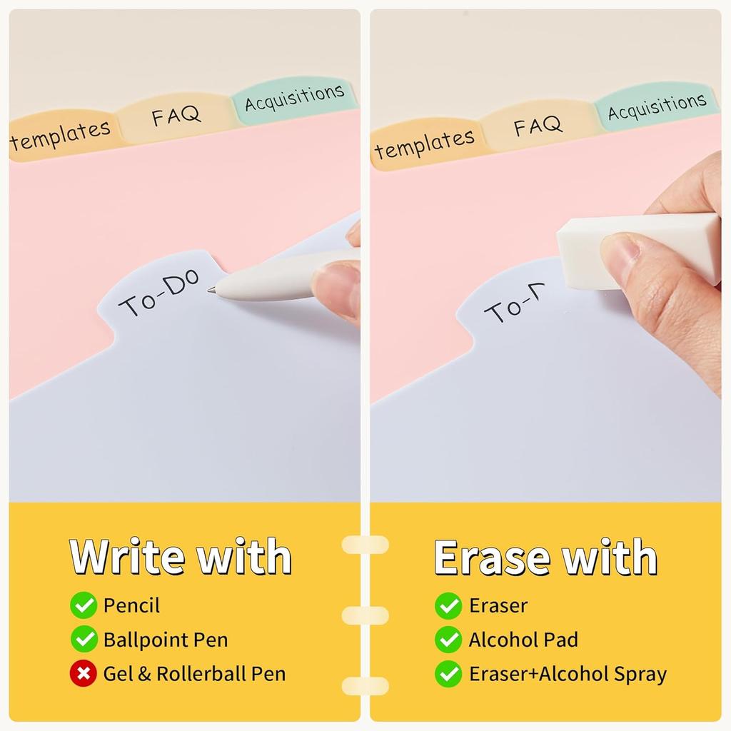 JARLINK 8 Tabs Dividers for 3 Ring Binder, Durable Plastic Write & Erase Binder Dividers for Letter Size, Cute Binder Dividers for Student, Teacher,