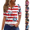 Women's T Shirt Tee Independence Day Print Button Short Sleeve Daily Weekend Fashion Basic V- Neck Regular Top