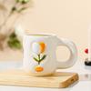 Small Fresh Small Flower Relief Three Dimensional Ceramic Cup for Girls' Office High Value Mug High Temperature Water Cup