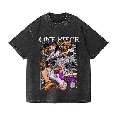Футболка с принтом One Piece Gear 5 Luffy, винтажная стирка, японский дизайн, высококачественная уличная одежда, мужская одежда, новая стирка Лето 2026