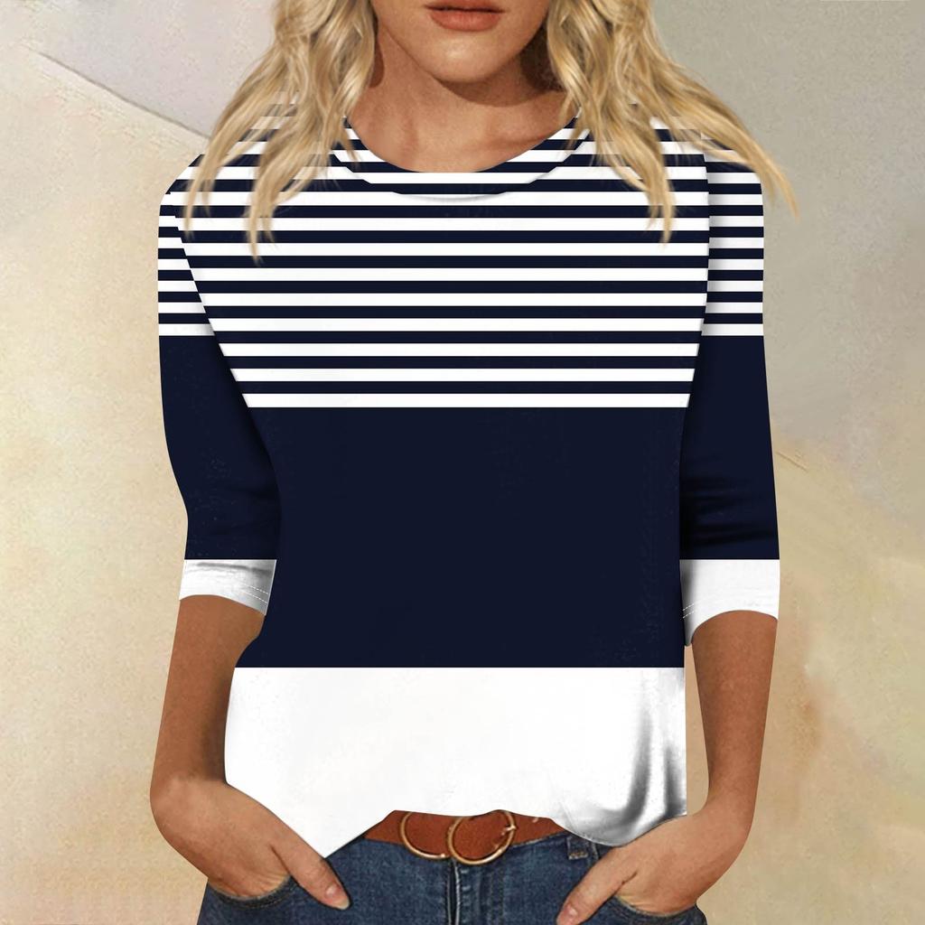 Женская модная повседневная свободная футболка с круглым вырезом и рукавами 3/4 с принтом, женский топ