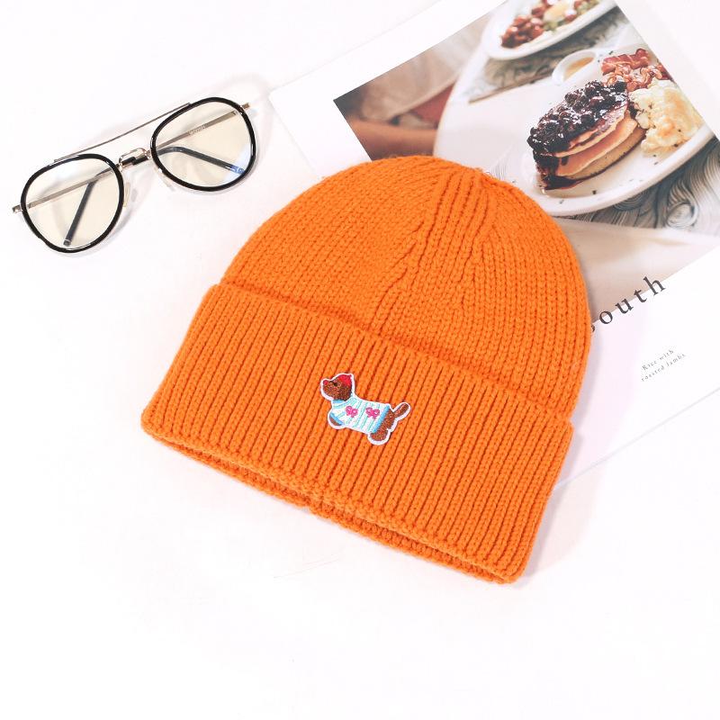 Autumn and Winter New Hat for Women Puppy Patch Knitted Hat Sweet and Cute Warm Wool Hat Outdoor Versatile Pullover Hat