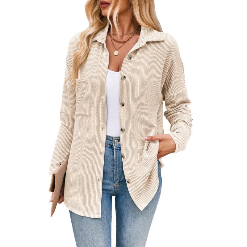 Весенне-осенняя женская полосатая рубашка с карманами и длинными рукавами, кардиган, куртка