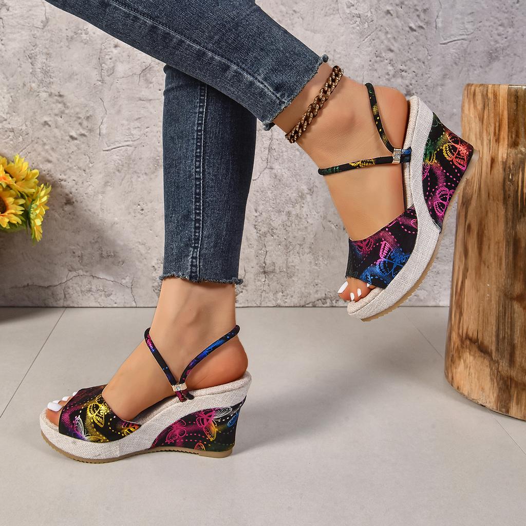 Женские босоножки на танкетке Новые летние повседневные туфли на платформе Женские босоножки на высоком каблуке с открытым носком Женские сандалии Sandalias De Mujer