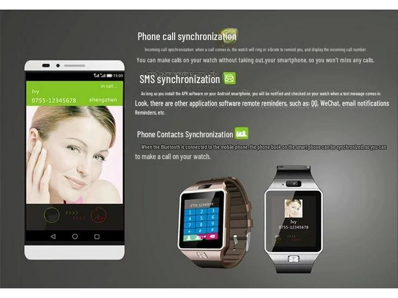 Умные часы DZ09 Bluetooth для детей с шагомером и совместимостью с SIM-картой