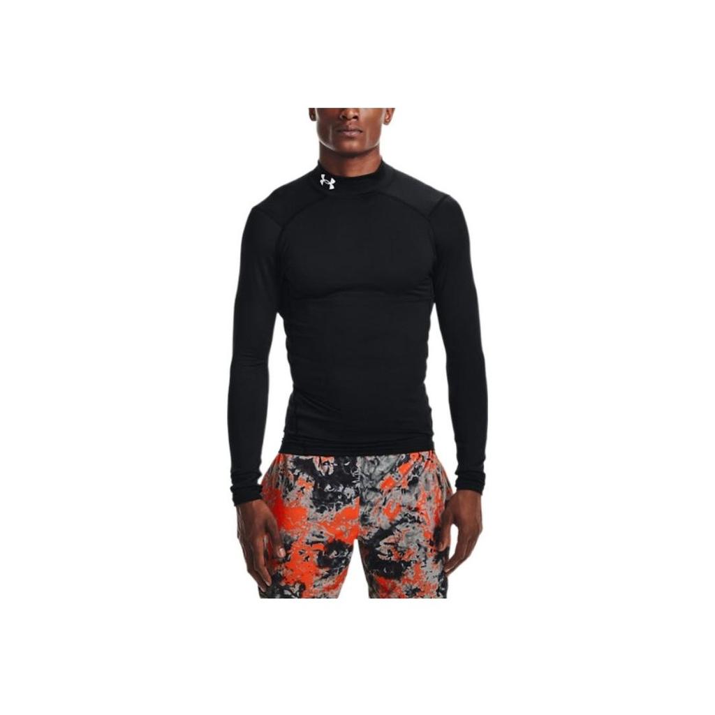 Under Armour Solid Color Logo Mock Neck Compression Long Sleeve Tee Men Tops Black 1366072-001
