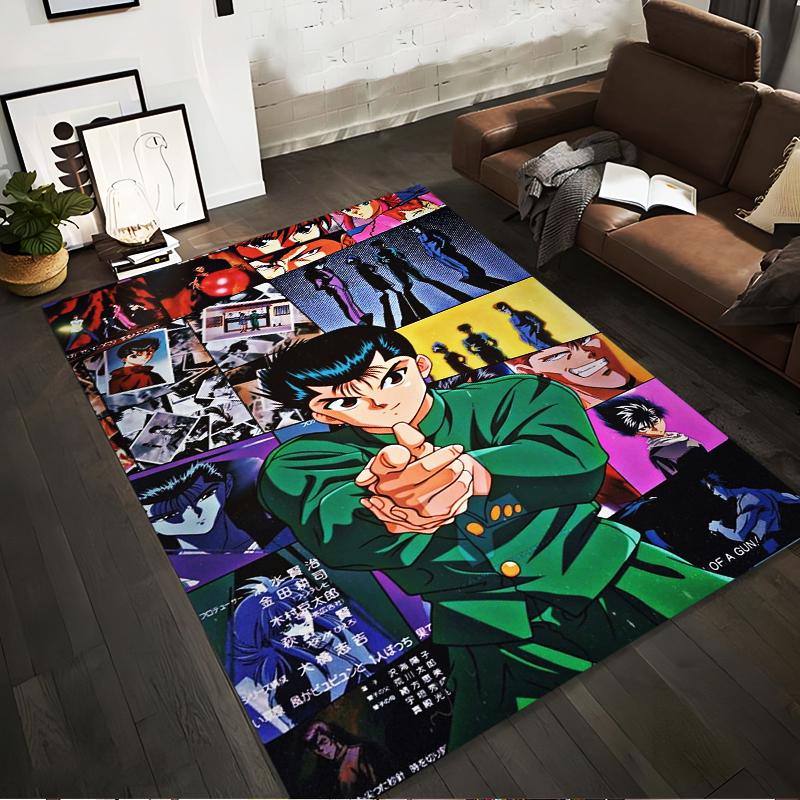Anime Inspired Carpet Featuring Male Character in Green Uniform Decor Suitable for use as an anti-slip for living room bedroom sofas