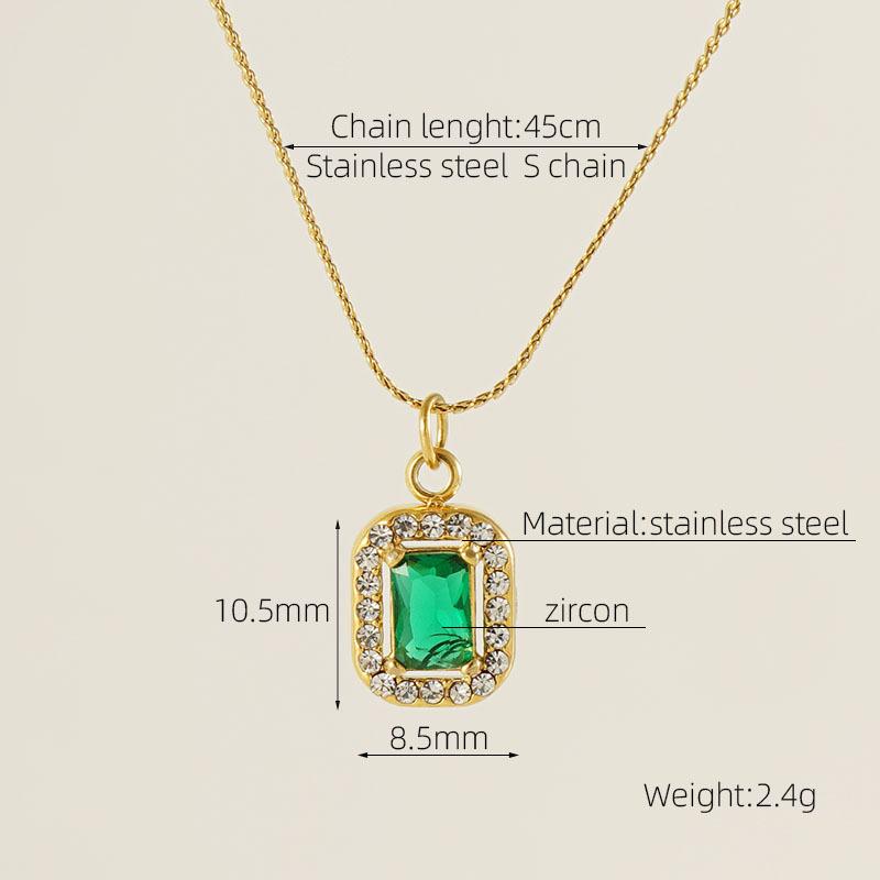 European American Ins Style Double-layer Zircon Titanium Steel Luxury Square Pendant Light Sporty Unisex 18K Gold Necklace