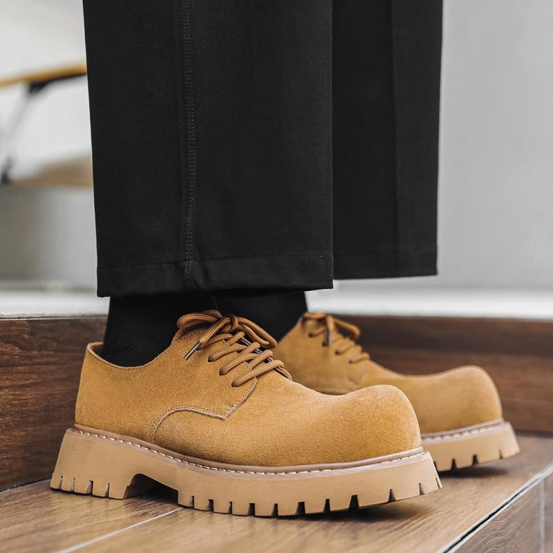 Новые мужские туфли из кожи с круглым носком на шнуровке, повседневные, молодежные, на толстой подошве, увеличивающие рост, кожаные мужские туфли 24287-J