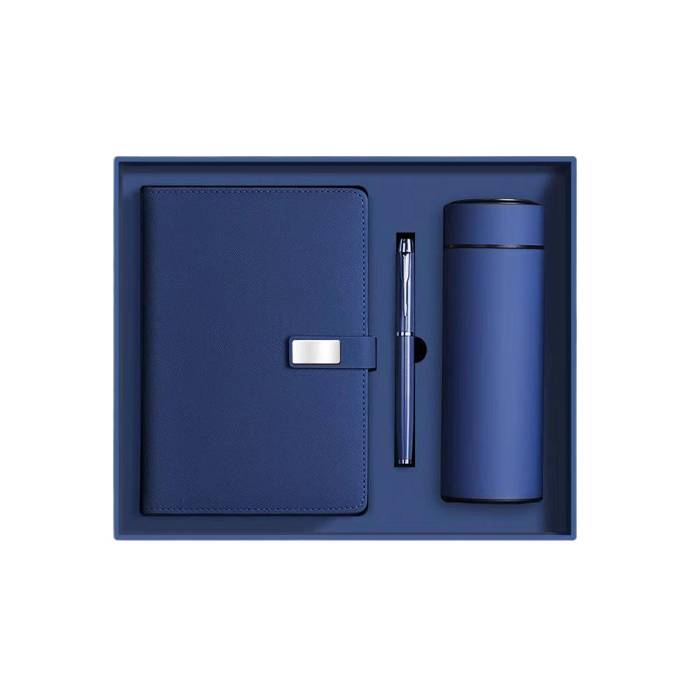 Promo Business Luxury A5 Diary Bottle Set Customizable PU Leather A5 Notebook Gift Set With Pen Thermal Mug and USB
